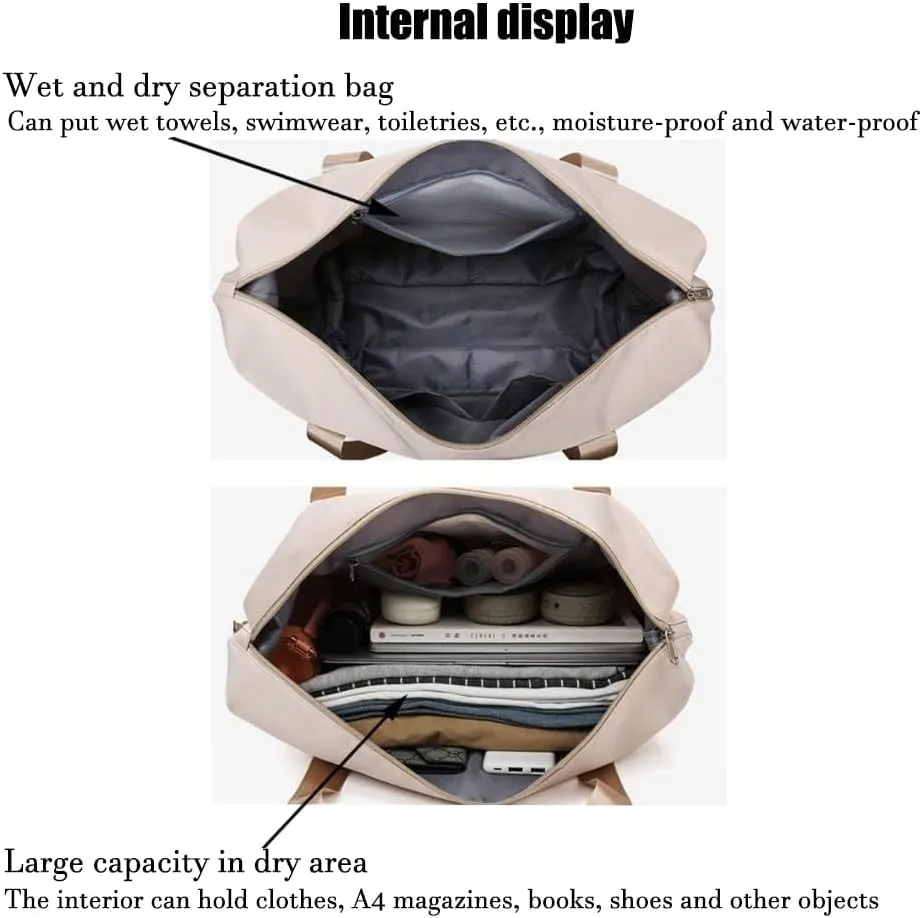 Large Capacity Travel Luggage Bag, Women's Tote Bag to Carry Airplane Fits Under Seat, Men's Short Business Carry-on Sports Gym Dry and Wet Separation BagElegant Coffee