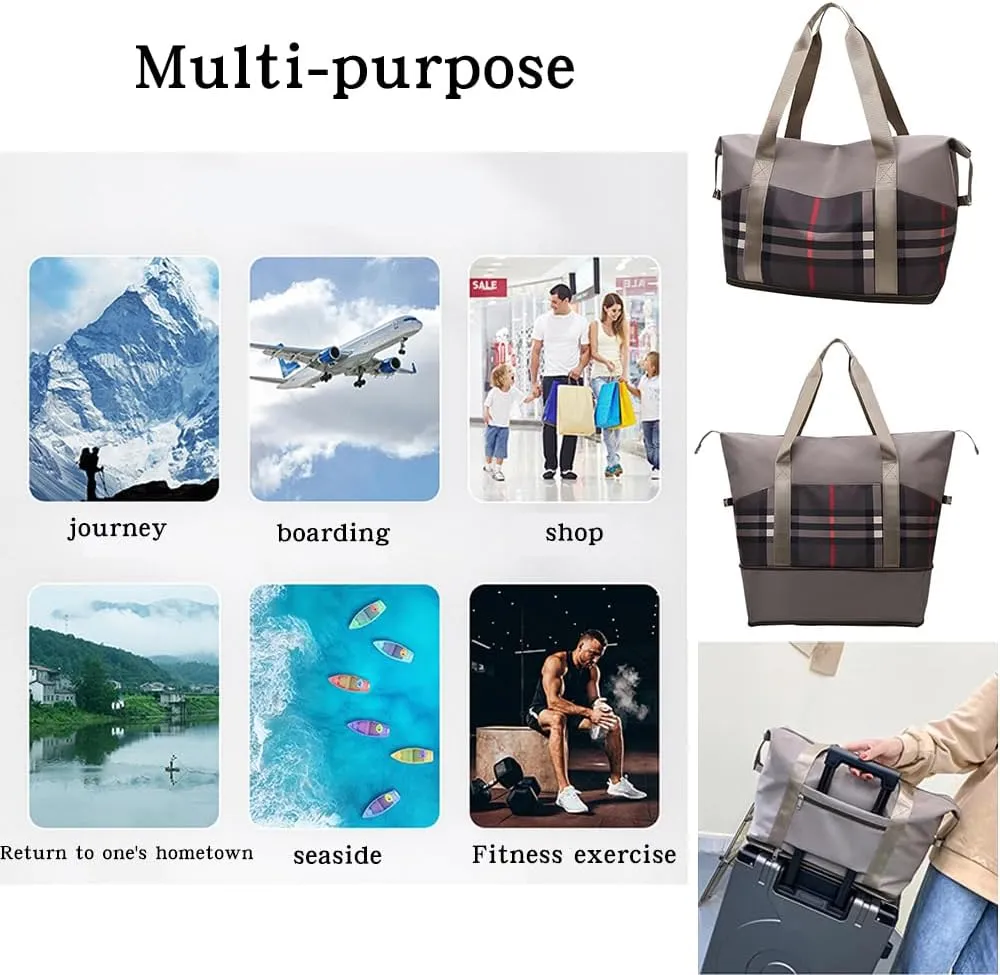 Large Capacity Travel Luggage Bag, Women's Tote Bag to Carry Airplane Fits Under Seat, Men's Short Business Carry-on Sports Gym Dry and Wet Separation BagElegant Coffee