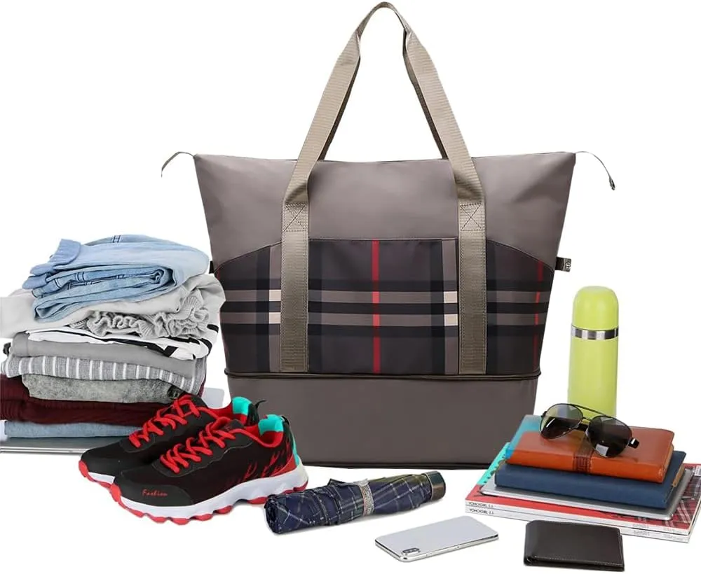 Large Capacity Travel Luggage Bag, Women's Tote Bag to Carry Airplane Fits Under Seat, Men's Short Business Carry-on Sports Gym Dry and Wet Separation BagElegant Coffee