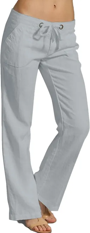 Linen Pants Women Straight Leg Low Rise Lounge Palazzo Capri Pants Summer Drawstring Casual Work Pants Trousers 2025