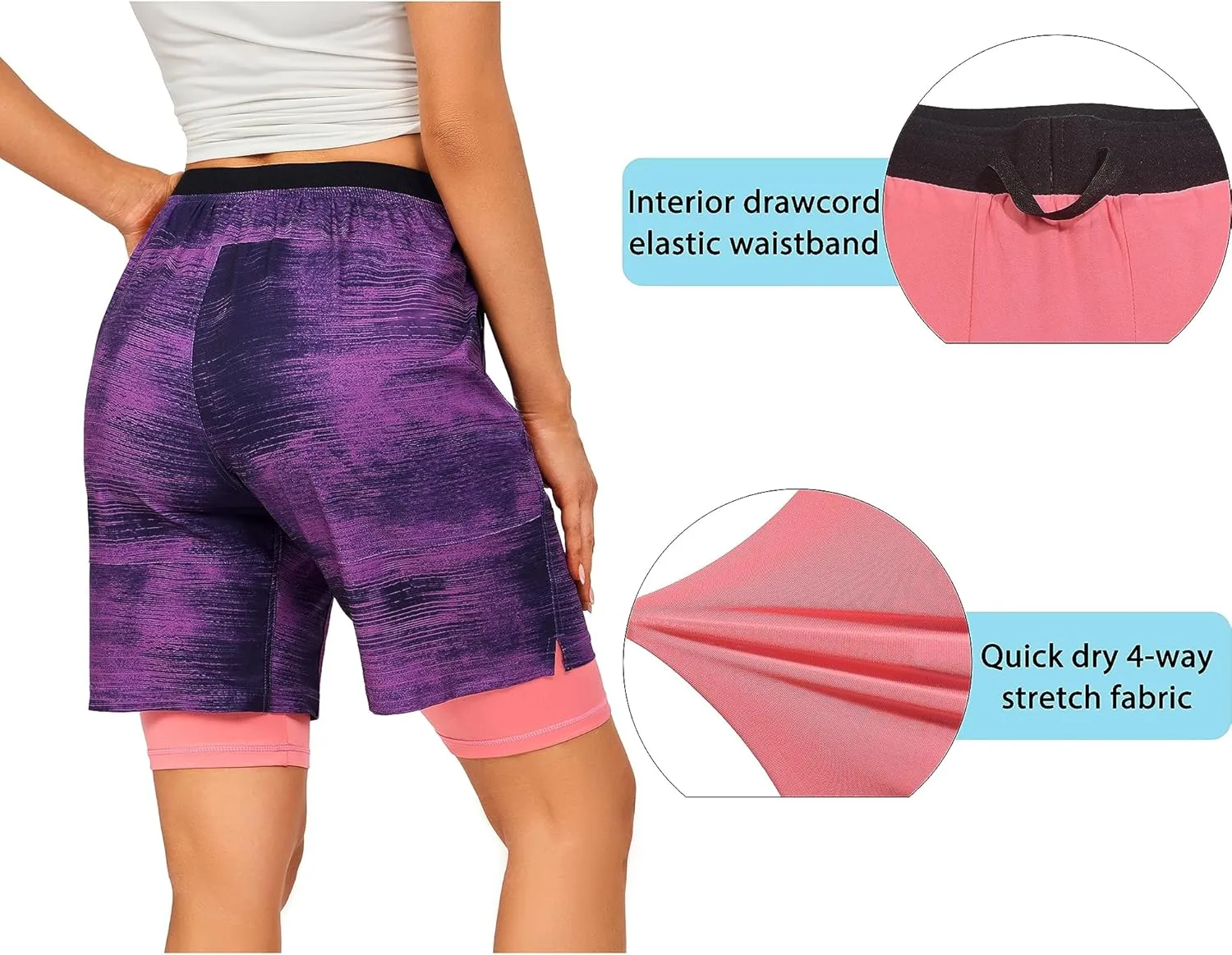 Little Donkey Andy Womens Quick Dry Board Shorts 9" Lightweight Stretch Swim Beach Shorts with Liner and Pockets