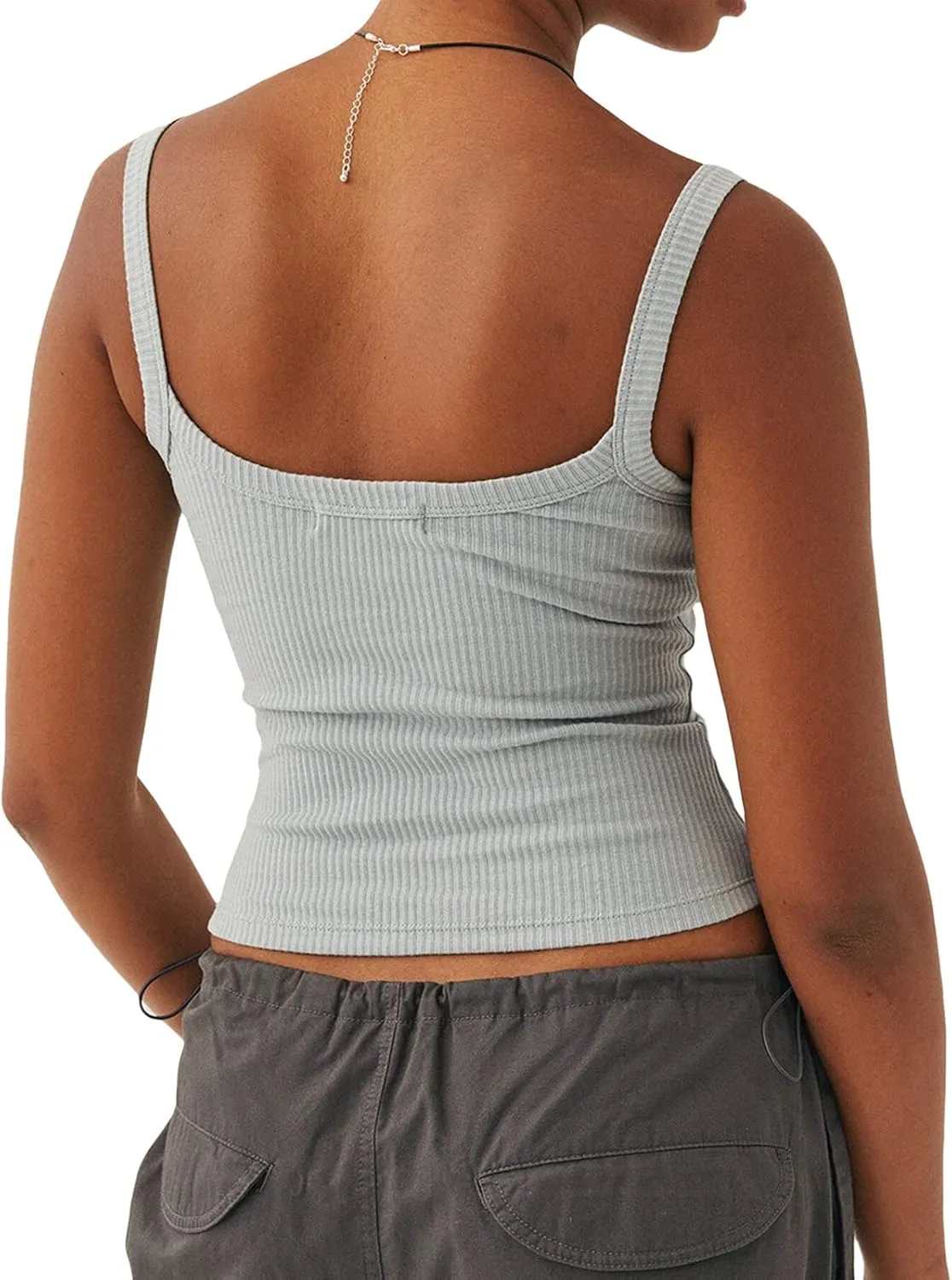 luethbiezx Women's Summer Tank Tops Sleeveless Solid Spaghetti Strap Camisole Halter Tops Casual Henley Shirts 2024