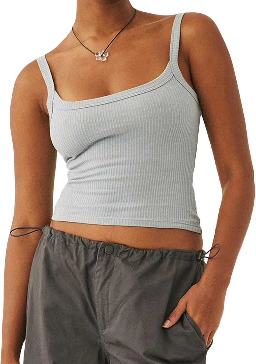 luethbiezx Women's Summer Tank Tops Sleeveless Solid Spaghetti Strap Camisole Halter Tops Casual Henley Shirts 2024