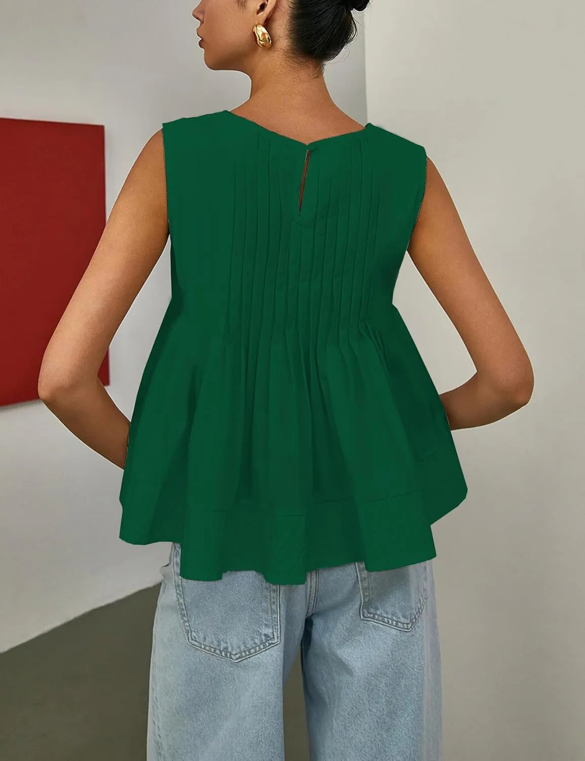 Lumister Womens Peplum Babydoll Tops Cute Pleated Sleeveless Ruffle Strap T Shirts Tank Summer Tops