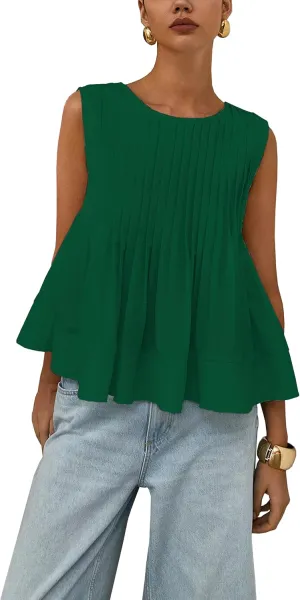 Lumister Womens Peplum Babydoll Tops Cute Pleated Sleeveless Ruffle Strap T Shirts Tank Summer Tops