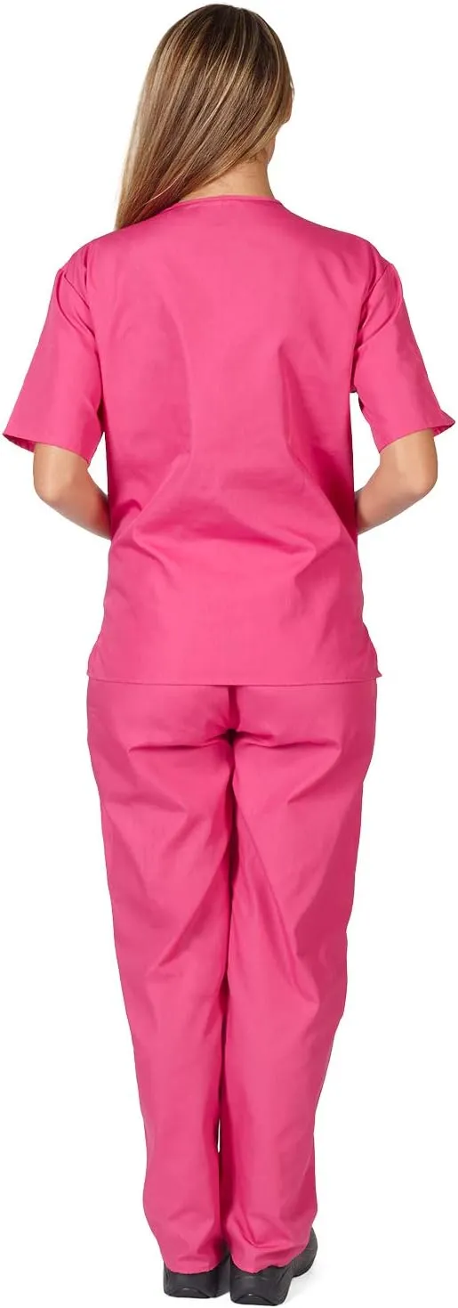 M&M SCRUBS Women Scrub Set V-Neck Medical Scrub Tops and Drawstring Pants - Pack of 2 Set