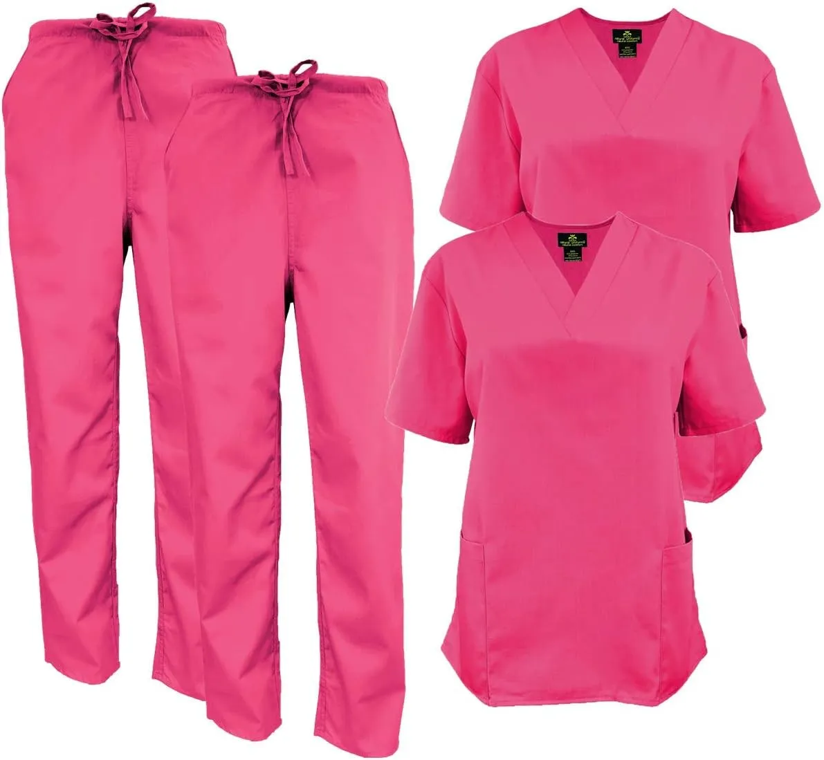 M&M SCRUBS Women Scrub Set V-Neck Medical Scrub Tops and Drawstring Pants - Pack of 2 Set