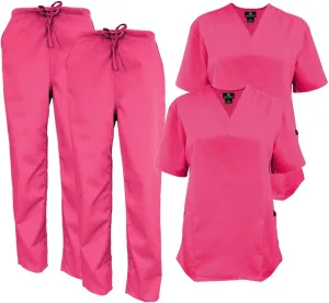M&M SCRUBS Women Scrub Set V-Neck Medical Scrub Tops and Drawstring Pants - Pack of 2 Set
