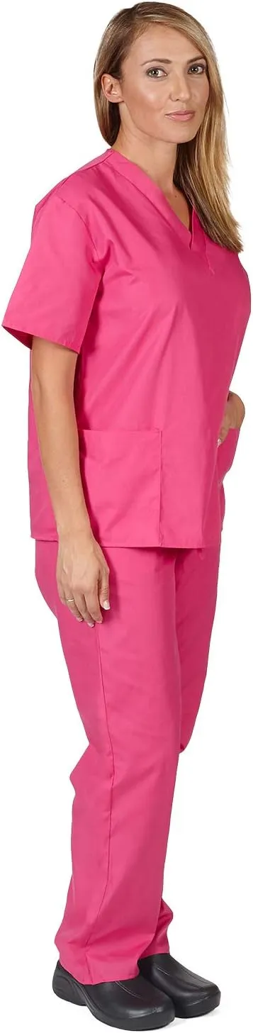 M&M SCRUBS Women Scrub Set V-Neck Medical Scrub Tops and Drawstring Pants - Pack of 6 Set