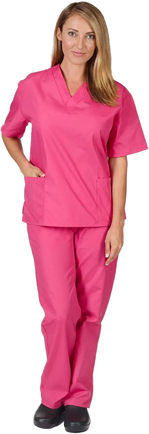 M&M SCRUBS Women Scrub Set V-Neck Medical Scrub Tops and Drawstring Pants - Pack of 6 Set