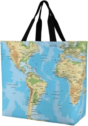 Map Tote Bag for Women Reusable Eco-friendly Shopping Bags Large Capacity Shoulder Bag