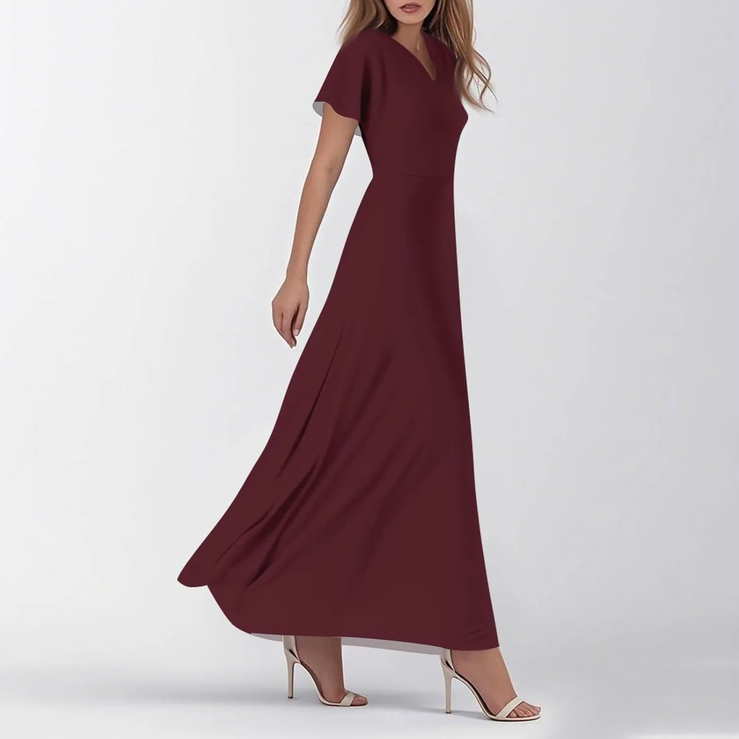 Maxi Dresses for Women 2025 V Neck Short Sleeve Dress Empire Waist Boho Summer Sundress