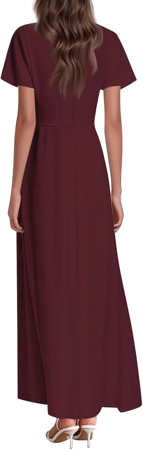 Maxi Dresses for Women 2025 V Neck Short Sleeve Dress Empire Waist Boho Summer Sundress