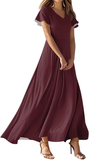 Maxi Dresses for Women 2025 V Neck Short Sleeve Dress Empire Waist Boho Summer Sundress
