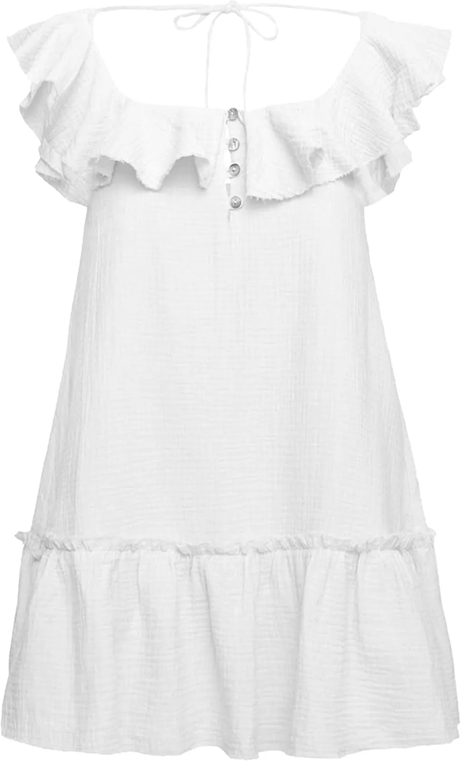Meladyan Women's Ruffle Babydoll Mini Dress Summer Sleeveless Swing Flowy Loose Short Beach Sundress