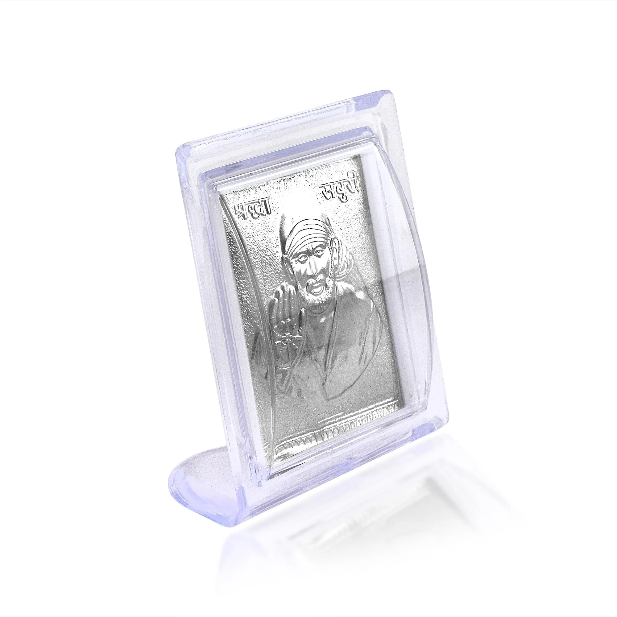 Memoir Pure .999 Silver foil Shirdi Sai Baba Stand photo frame Home decor Hindu Spiritual show piece all occasion bulk corporate gift puja item (STRR3527)