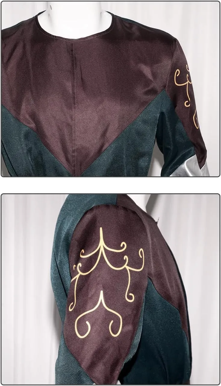 Men Legolas Costume Tunic Top Pants Belt with Cloak Robe Full Set Elf Legolas Cosplay Ear Wig for Halloween Party