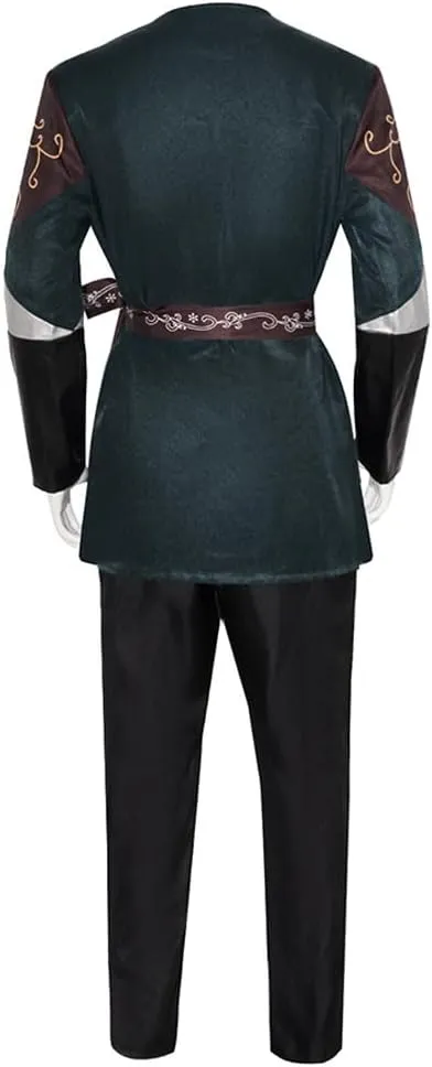 Men Legolas Costume Tunic Top Pants Belt with Cloak Robe Full Set Elf Legolas Cosplay Ear Wig for Halloween Party