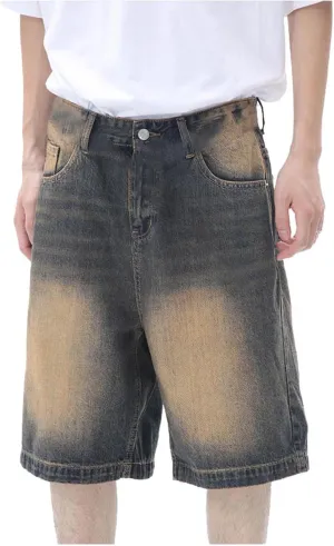 Men Loose Fit Denim Shorts Baggy Casual Summer Wide Leg Mid Jean Jorts Hip Hop Shorts Streetwear with Pockets