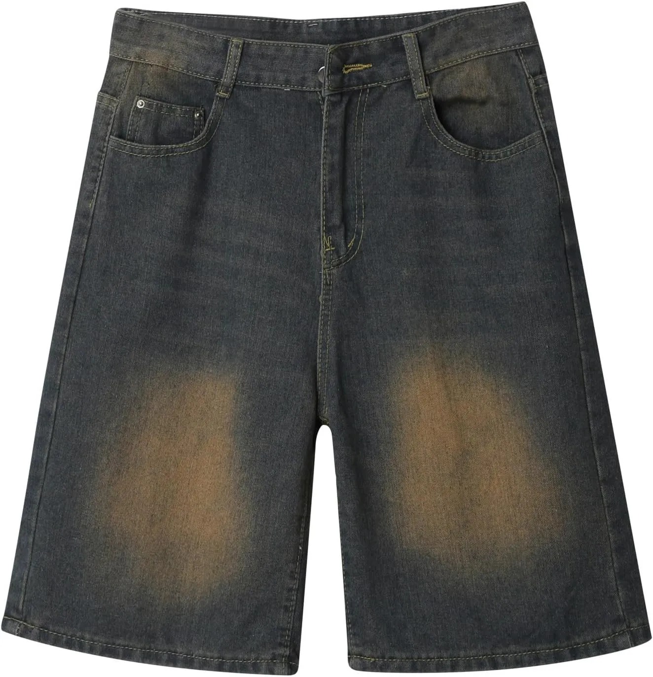 Men Loose Fit Denim Shorts Baggy Casual Summer Wide Leg Mid Jean Jorts Hip Hop Shorts Streetwear with Pockets