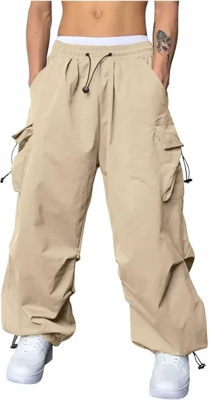 Mens Cargo Pants Casual Wide Leg Elastic Waist Pant Work Pant with Multiple Pockets
