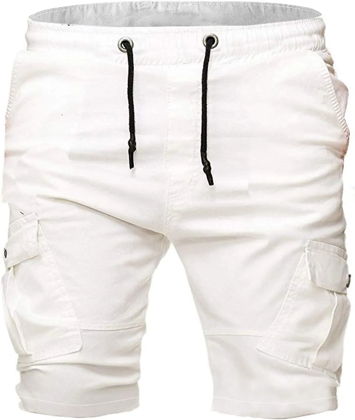 Men's Cargo Shorts Summer Casual Elastic Waist Drawstring Multi-Pockets Slim Fit Knee Length Athletic Joggers Pants