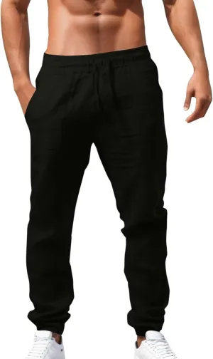 Mens Combat Cargo Pants Casual Linen Elasticated Pant Straight Leg Sweatpants Joggers Baggy Training Jogger