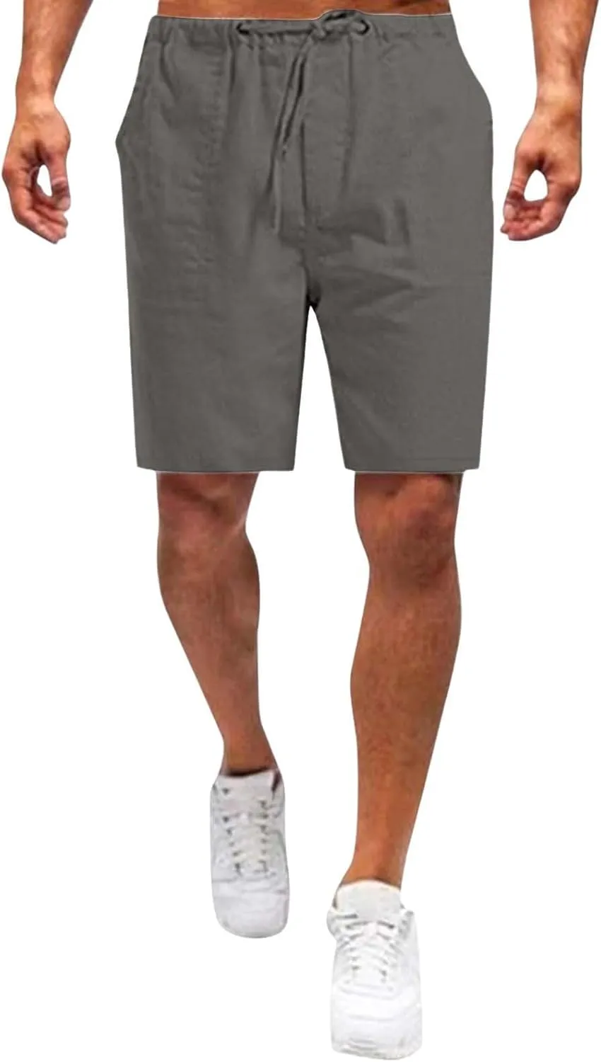 Mens Dressy Casual Shorts Summer Loose Fit Lightweight Plus Size Drawstring Sports Pants Solid Combat Leisure Vacation Shorts