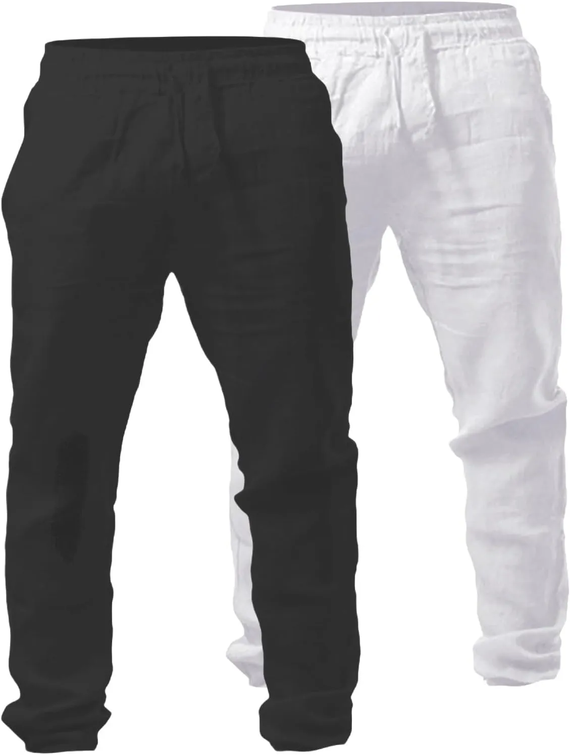 Mens Linen Pants Yoga Beach Loose Fit Casual Summer Elastic Waist Drawstring Lounge Trousers with Pockets 2 Pack