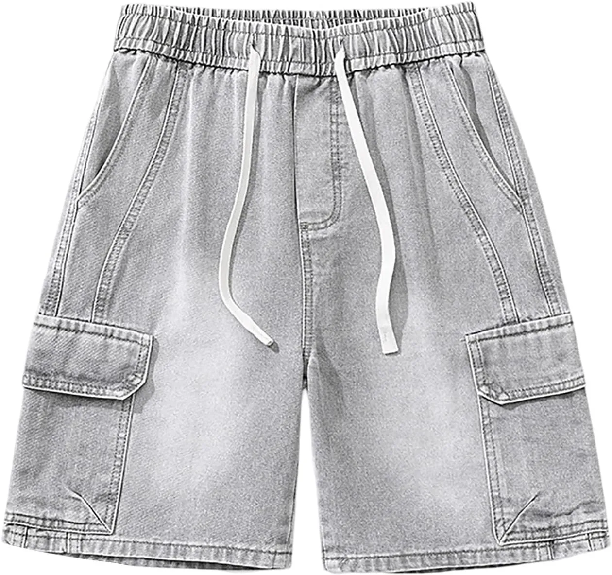 Mens Loose Fit Hip Hop Cropped Jean Shorts Work Denim Shorts with Pockets Skateboard Pants Streetwear Clothes