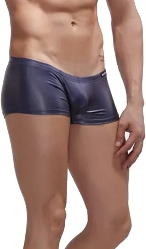 Mens Patent Leather Boxer Briefs Swimwear Underwear Trunks Shorts