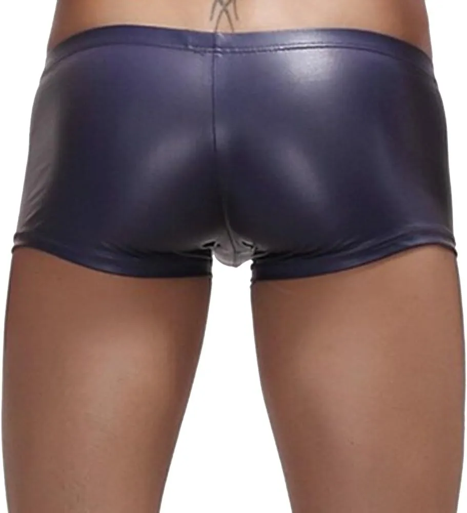 Mens Patent Leather Boxer Briefs Swimwear Underwear Trunks Shorts