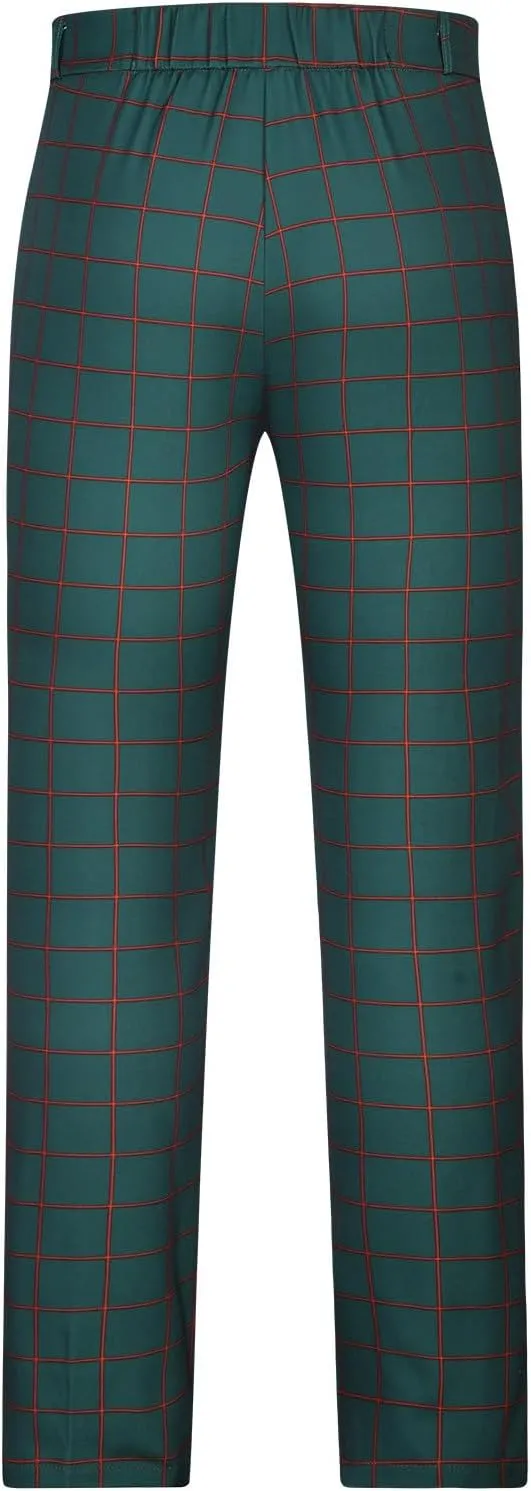 Mens Plaid Dress Pants Flat Front Slim Fit Straight Leg Chino Pants Casual Business Comfort Trouser with Pockets