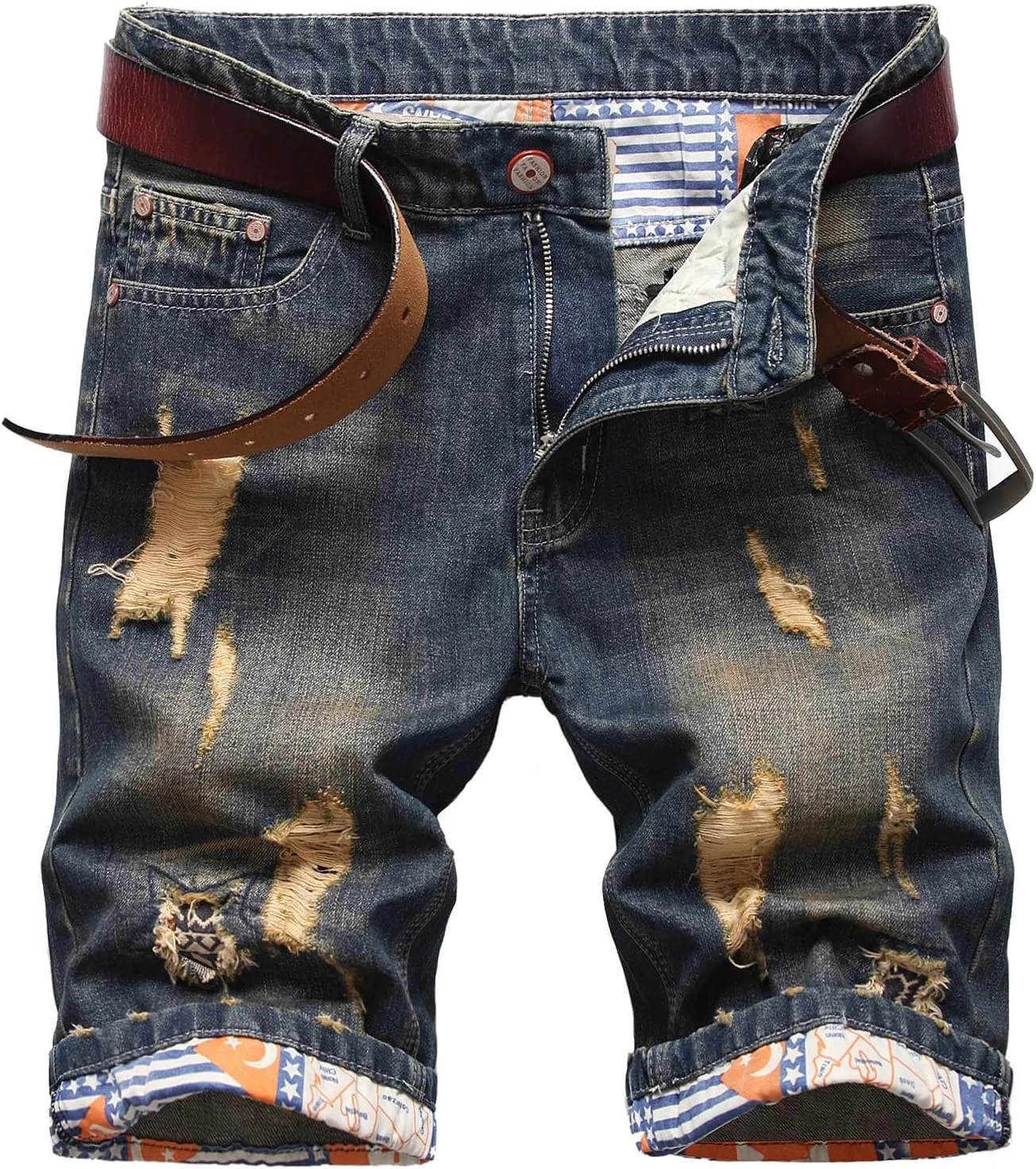 Men's Ripped Denim Shorts Mens Stretch Slim Fit Jean Short Cowboy Cropped Trousers Summer Short Jeans