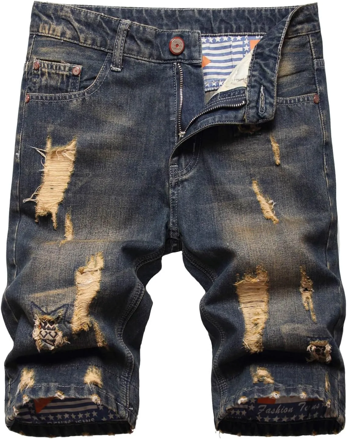 Men's Ripped Denim Shorts Mens Stretch Slim Fit Jean Short Cowboy Cropped Trousers Summer Short Jeans