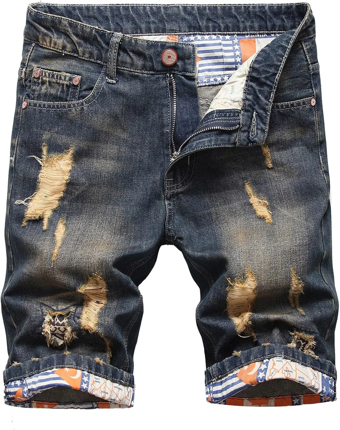 Men's Ripped Denim Shorts Mens Stretch Slim Fit Jean Short Cowboy Cropped Trousers Summer Short Jeans