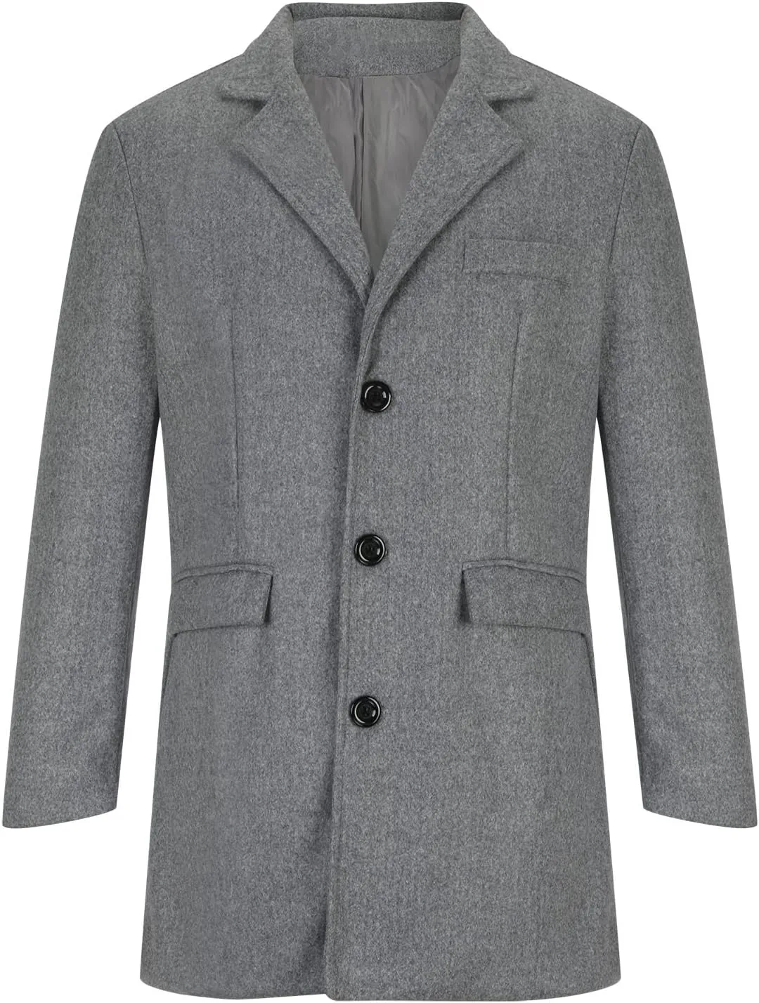 Mens Trench Coat-Slim Fit Notched Lapel Fall Winter Single Breasted Pea Coat Warm Business Long Jacket Overcoat