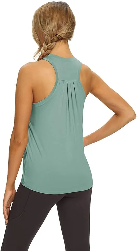 Mippo Workout Tops for Women High Neck Racerback Tank Tops Loose Fit Athletic Yoga Shirts
