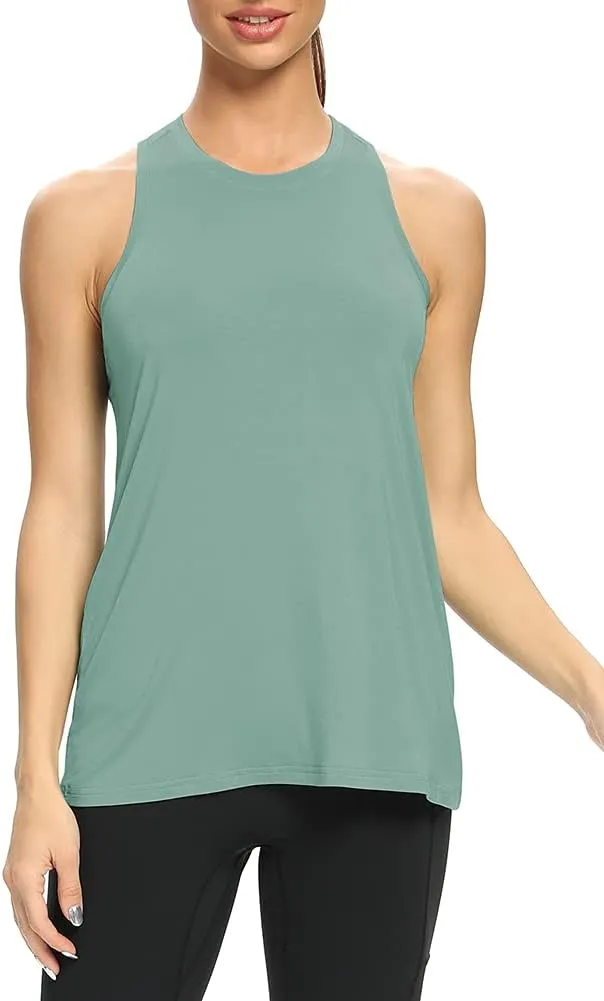 Mippo Workout Tops for Women High Neck Racerback Tank Tops Loose Fit Athletic Yoga Shirts