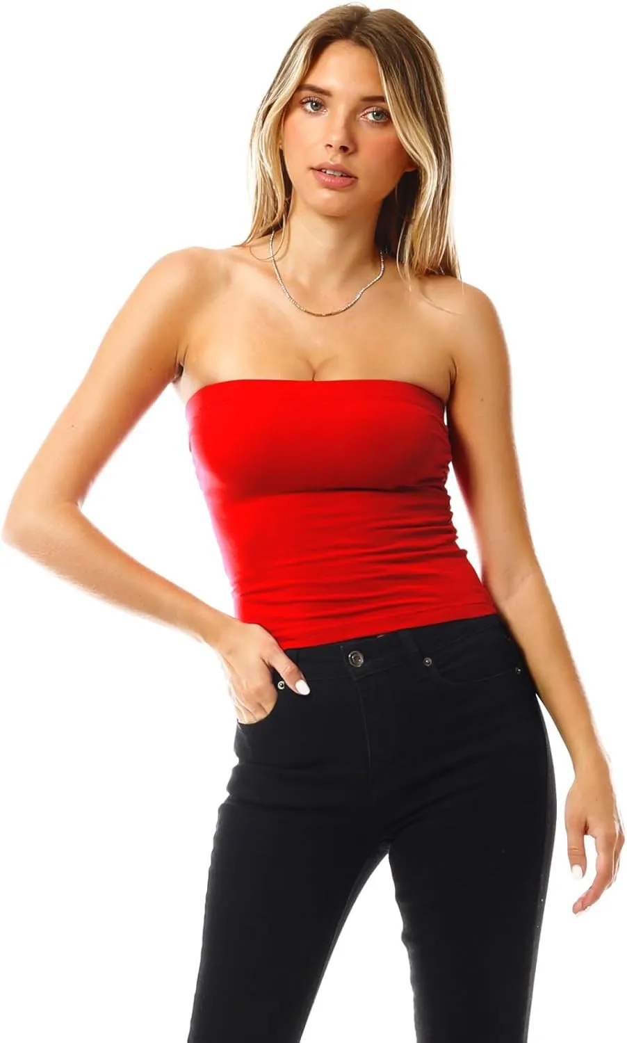 MixMatchy Women's Basic Tube Tops Built in Shelf Bra Strapless Crop Tops Bandeau Sexy Summer Outfits