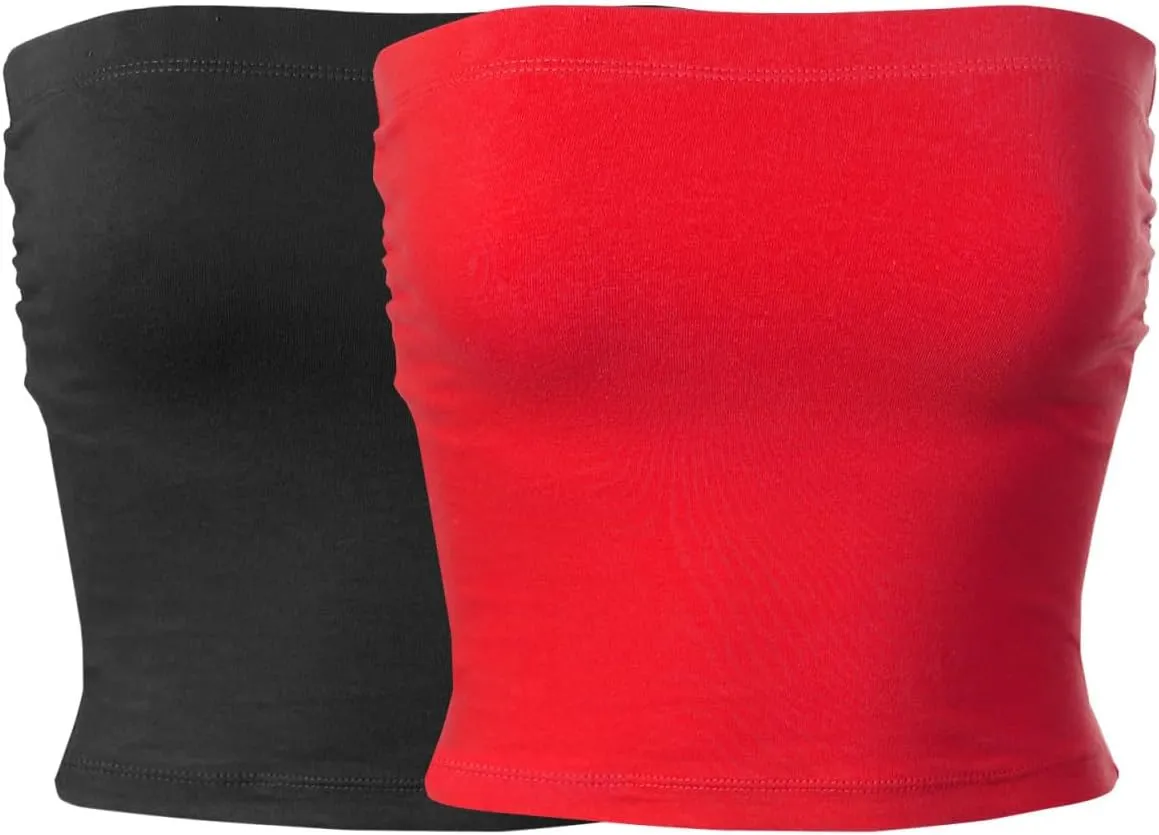 MixMatchy Women's Basic Tube Tops Built in Shelf Bra Strapless Crop Tops Bandeau Sexy Summer Outfits