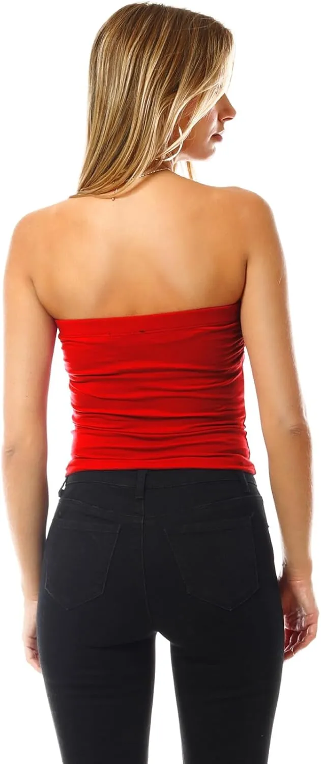 MixMatchy Women's Basic Tube Tops Built in Shelf Bra Strapless Crop Tops Bandeau Sexy Summer Outfits