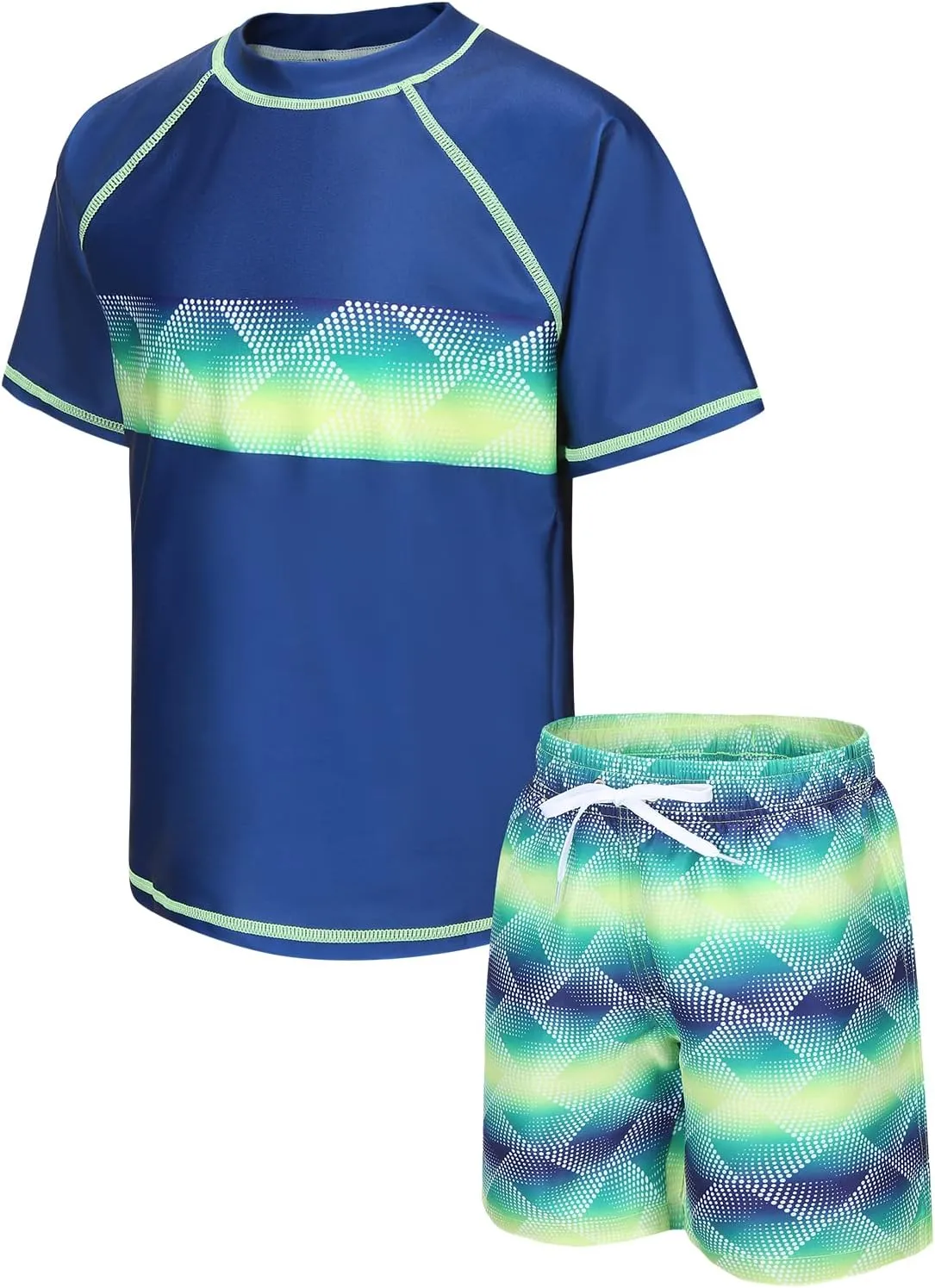 Moon Tree Boys Rash Guard Set for Boys 2 Piece Swimsuits Short Sleeve Bathing Suits with Trunks Quick Dry Swim Shirts