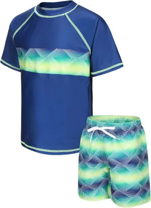 Moon Tree Boys Rash Guard Set for Boys 2 Piece Swimsuits Short Sleeve Bathing Suits with Trunks Quick Dry Swim Shirts