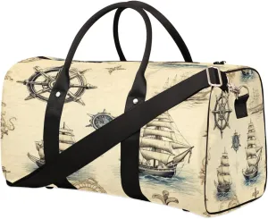 Nautical Compass Travel Duffel Bag for Women Men, Compass Sailboat Sport Tote Gym Bag Foldable Weekender Overnight Bag Waterproof Carry On Luggage Bag