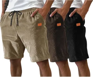 Neer 3 Pack Men's Corduroy Shorts, Casual Elastic Waist Drawstring Shorts Lightweight Summer Stretch Beach Short with Pockets