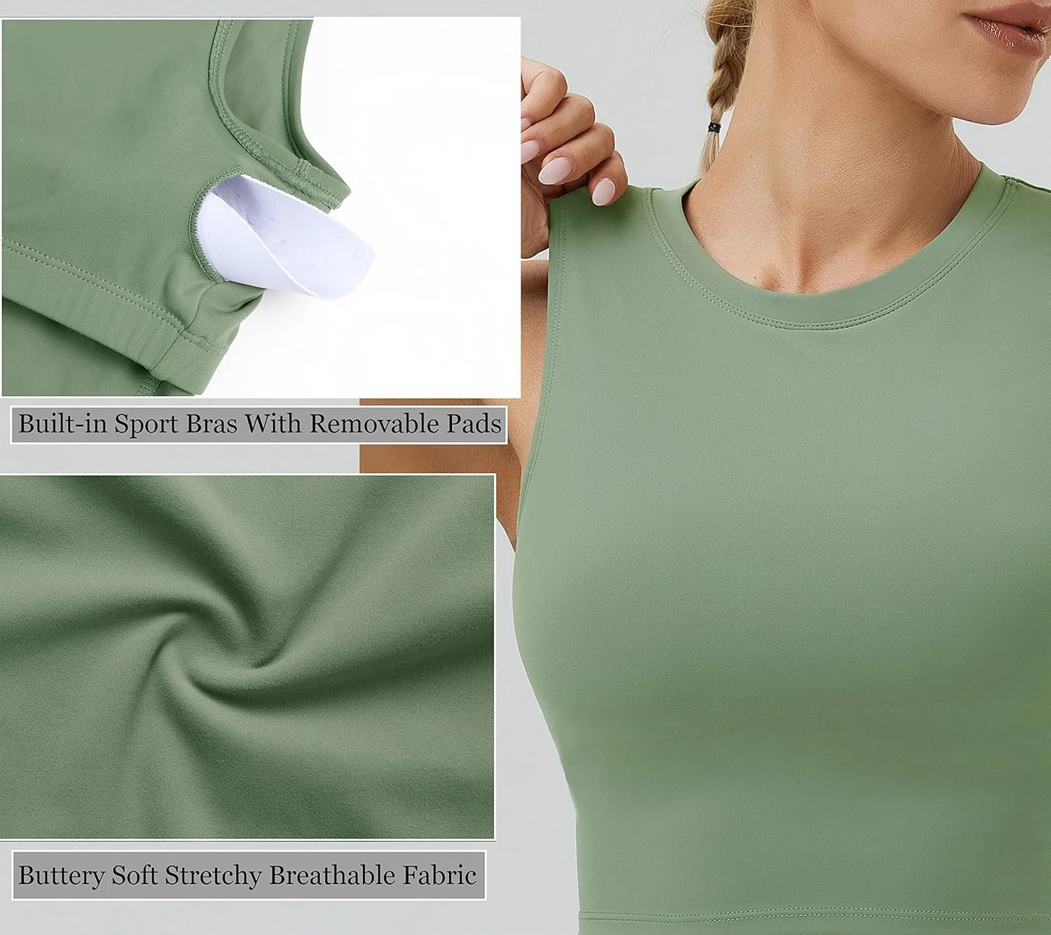 NEOSAN Womens Sport Bras High Neck Removable Padded Yoga Crop Tops Longline Workout Tank Tops