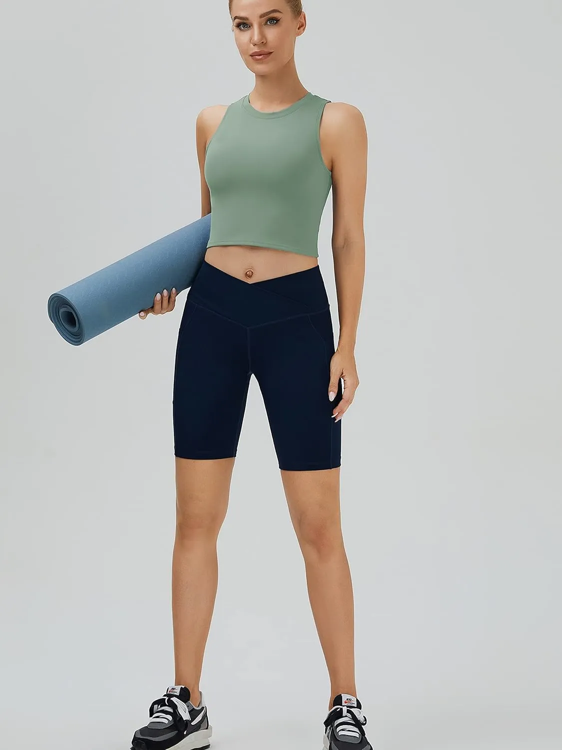 NEOSAN Womens Sport Bras High Neck Removable Padded Yoga Crop Tops Longline Workout Tank Tops