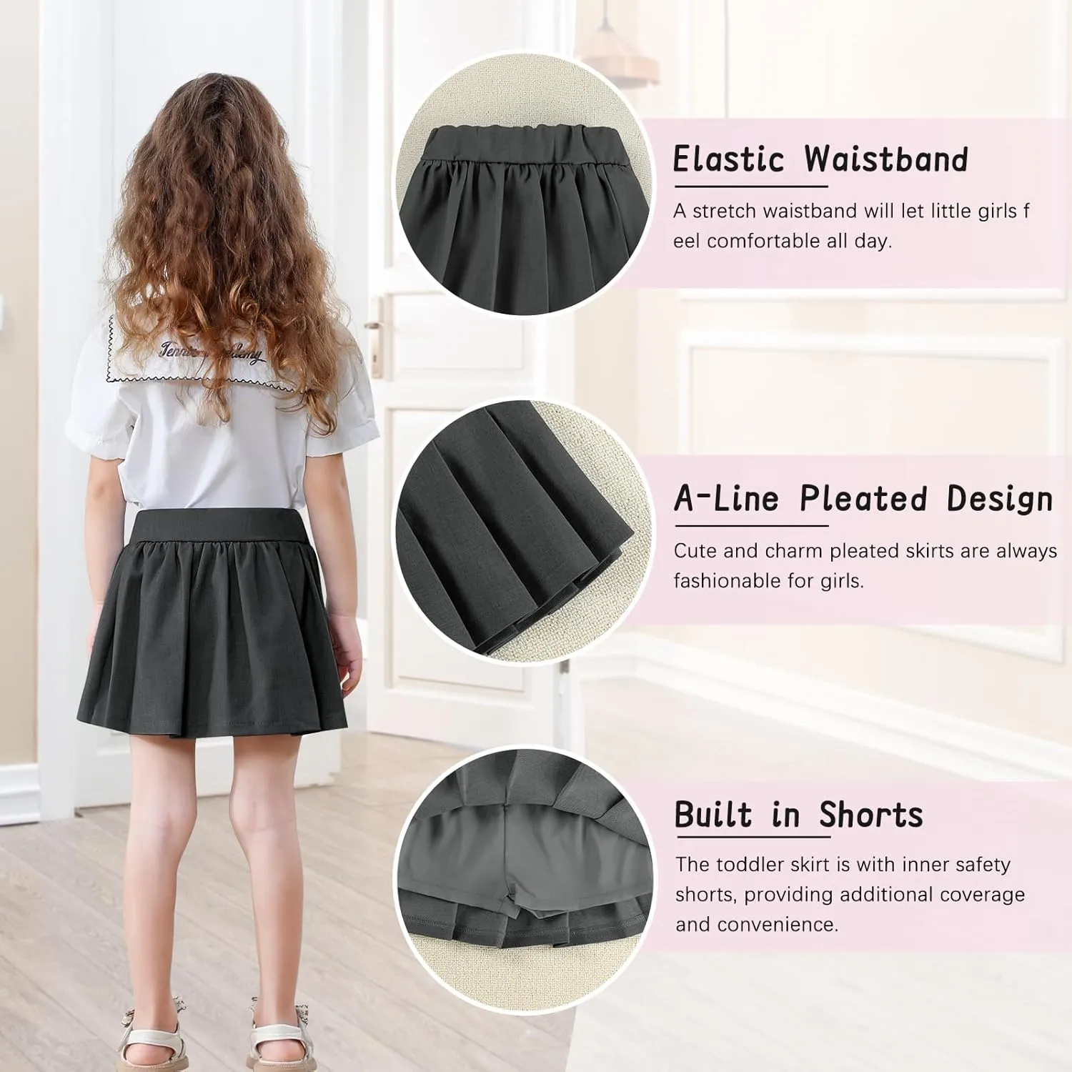 Neutocd Toddler Girls Skirts Skorts Denim Elastic Waistband Flared Pleated Skirts for Girls Kids Casual Stretchy Skater Skirt
