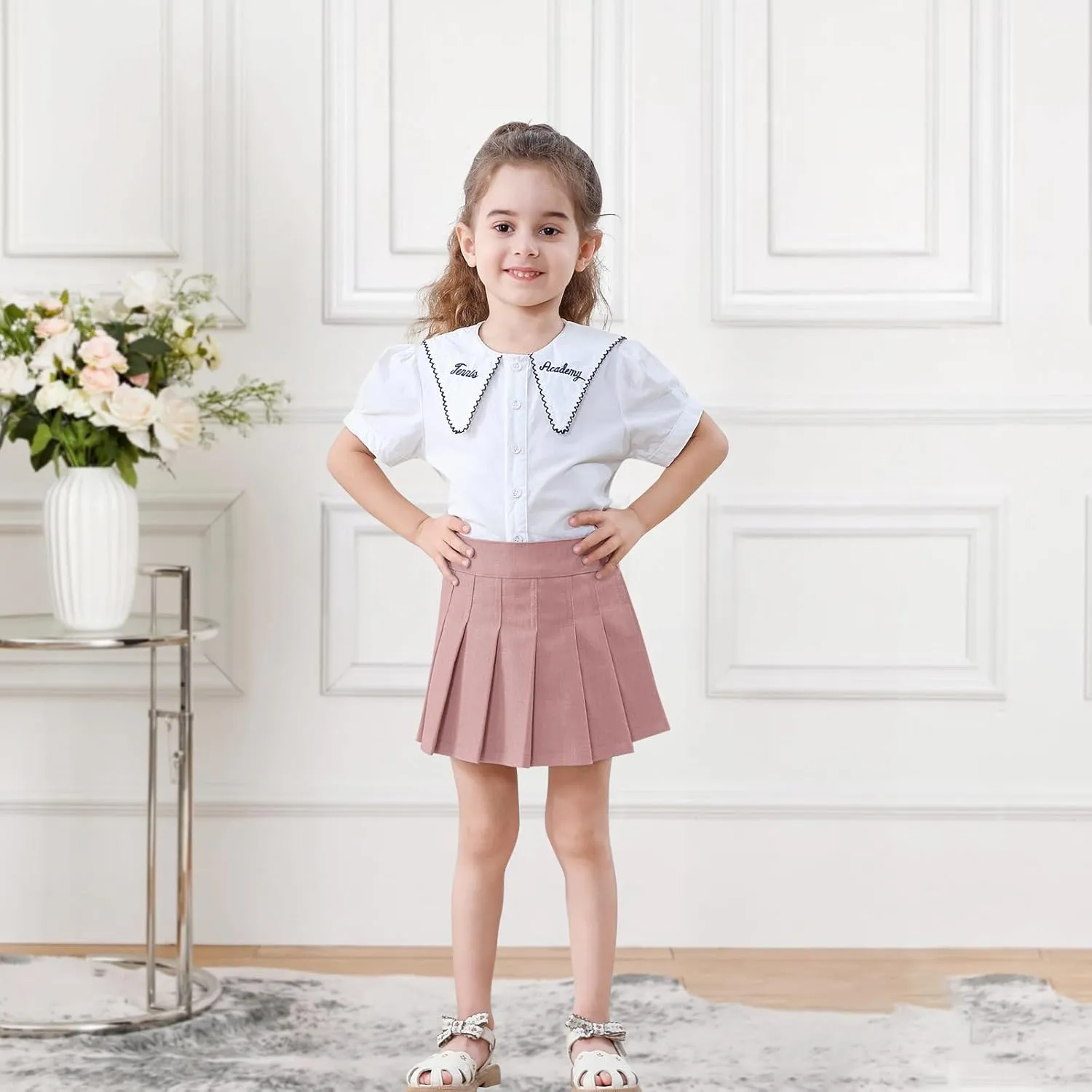 Neutocd Toddler Girls Skirts Skorts Denim Elastic Waistband Flared Pleated Skirts for Girls Kids Casual Stretchy Skater Skirt